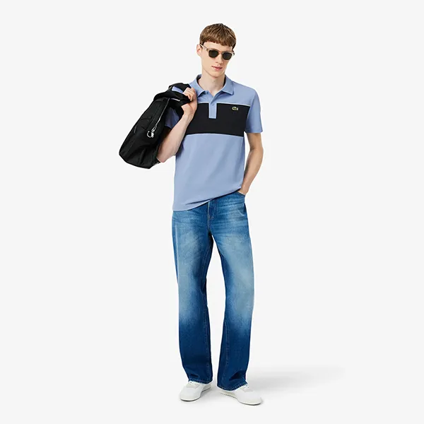 Áo Polo Nam Lacoste Regular Fit Colorblock Piqué PH0895 - 3PT Màu Xanh Blue Size 4