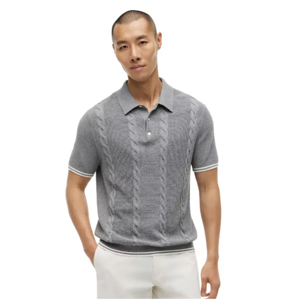 Áo Polo Nam Tommy Hilfiger Short-Sleeve Cable Knit Sweater Polo Màu Xám Size XS