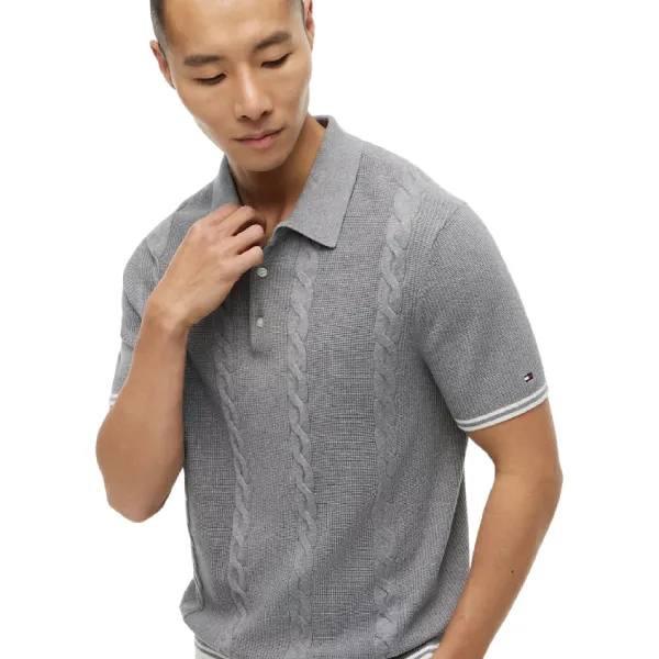 Áo Polo Nam Tommy Hilfiger Short-Sleeve Cable Knit Sweater Polo Màu Xám Size XS