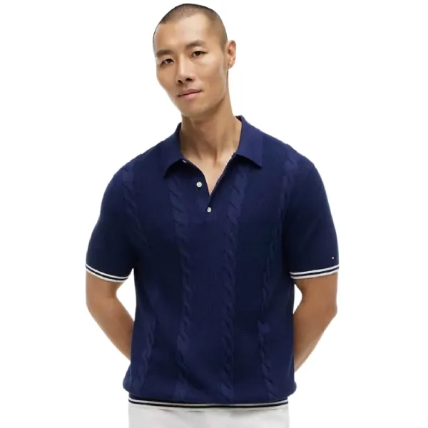 Áo Polo Nam Tommy Hilfiger Short-Sleeve Cable Knit Sweater Polo Màu Xanh Navy Size S