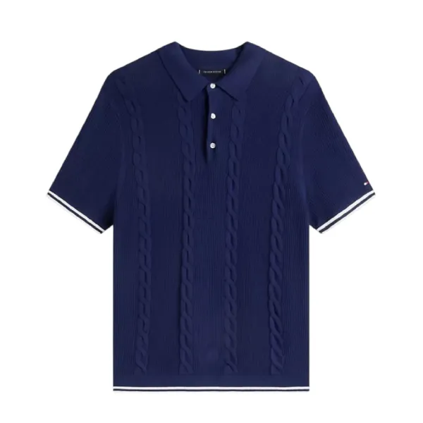 Áo Polo Nam Tommy Hilfiger Short-Sleeve Cable Knit Sweater Polo Màu Xanh Navy Size S