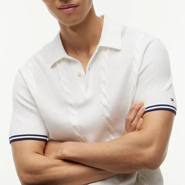 Áo Polo Nam Tommy Hilfiger Short-Sleeved Knit Sweater Màu Trắng Size XS