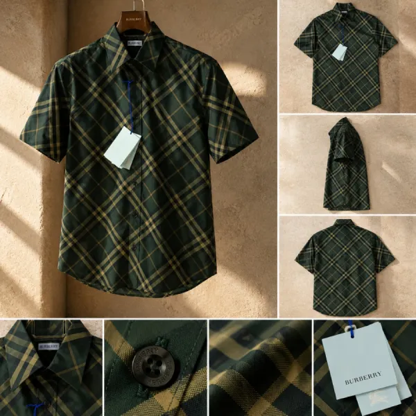 Áo Sơ Mi Cộc Tay Nam Burberry 8100681 Màu Xanh Rêu Size XS