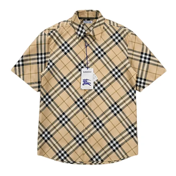 Áo Sơ Mi Cộc Tay Nam Burberry Check 8100682 Màu Camel Size S