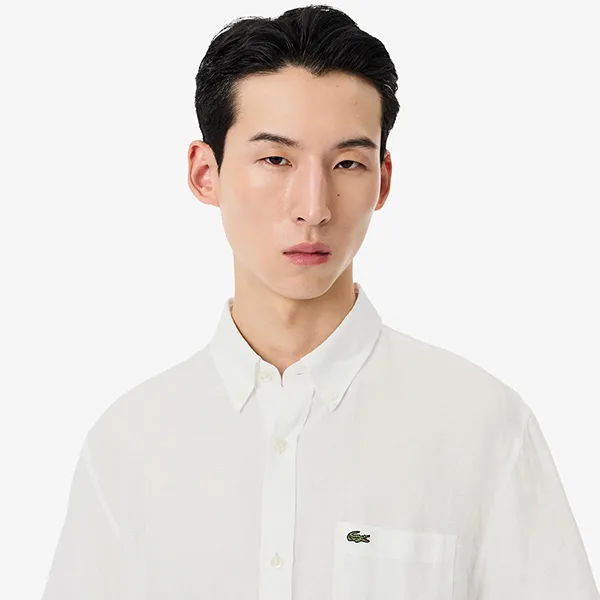 Áo Sơ Mi Cộc Tay Nam Lacoste Regular Fit Short Sleeved Linen Shirt CH5699 001 Màu Trắng Size 39
