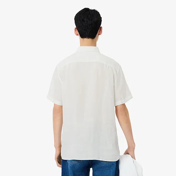 Áo Sơ Mi Cộc Tay Nam Lacoste Regular Fit Short Sleeved Linen Shirt CH5699 001 Màu Trắng Size 39
