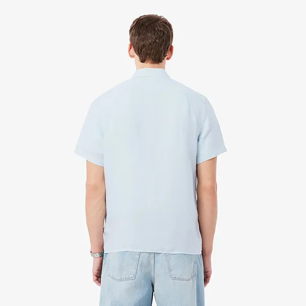 Áo Sơ Mi Cộc Tay Nam Lacoste Regular Fit Short Sleeved Linen Shirt CH5699 T01 Màu Xanh Pastel Size 38