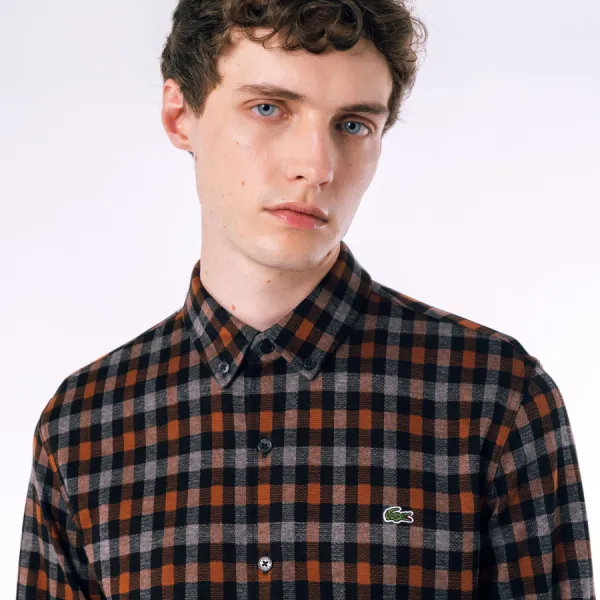 Áo Sơ Mi Dài Tay Nam Lacoste Checked Jersey Shirt Regular CH8406 - 031 Phối Màu Size 39