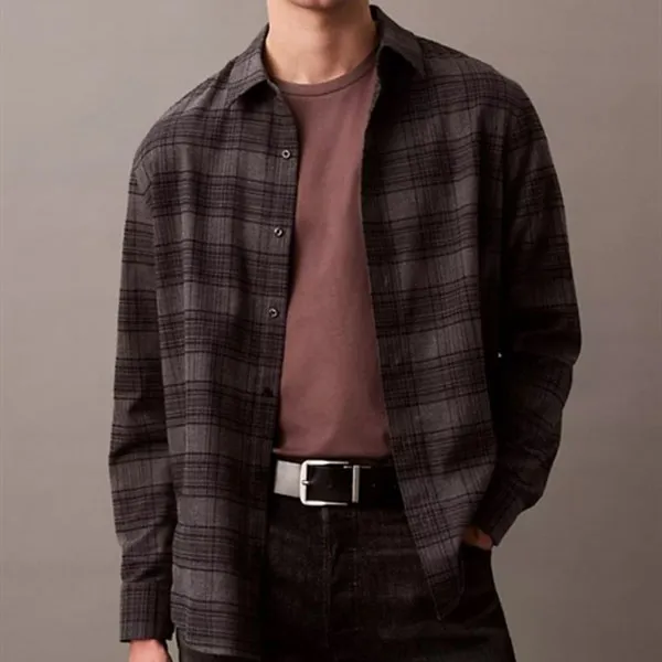 Áo Sơ Mi Nam Calvin Klein CK Plaid Flannel Classic Shirt 40EM134 - 021 Màu Xám Đậm Size XS