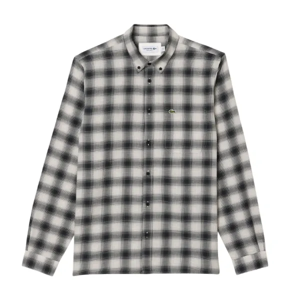 Áo Sơ Mi Nam Dài Tay Lacoste Cotton/Wool Blend Checked Shirt CH6347 - KBR Màu Đen Trắng Size 38