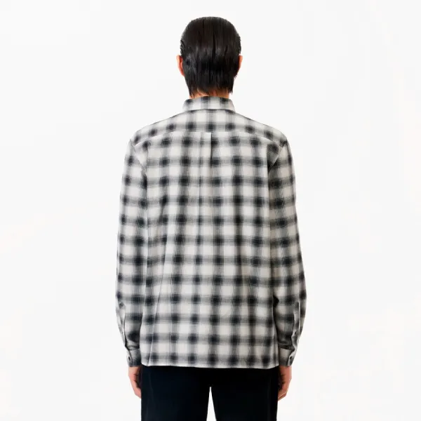 Áo Sơ Mi Nam Dài Tay Lacoste Cotton/Wool Blend Checked Shirt CH6347 - KBR Màu Đen Trắng Size 38