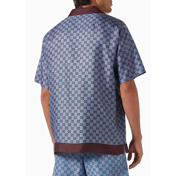 Áo Sơ Mi Nam Gucci GG Silk Twill Shirt 794907 ZASG3 6006 Màu Xanh Size 46