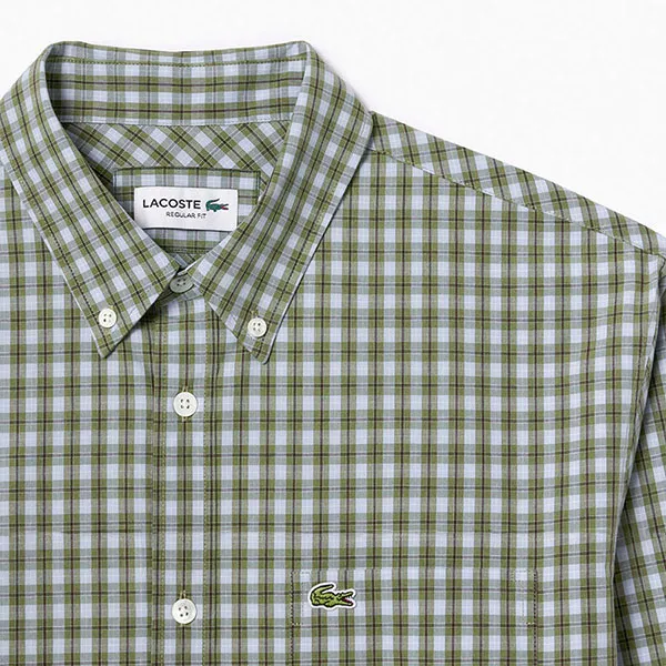 Áo Sơ Mi Nam Lacoste CH0894-IC3 Regular Fit Màu Xanh Kẻ Size 39