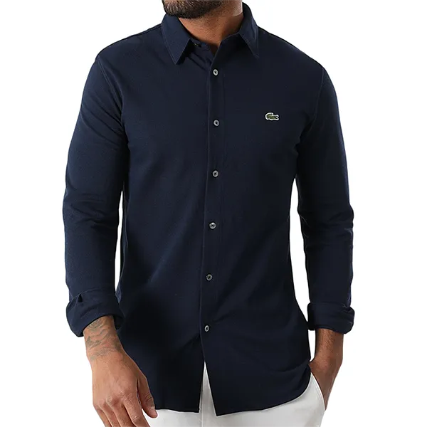 Áo Sơ Mi Nam Lacoste Long Sleeved Shirt With Embroidered Crocodile CH0482 - 166 Màu Xanh Navy Size 39