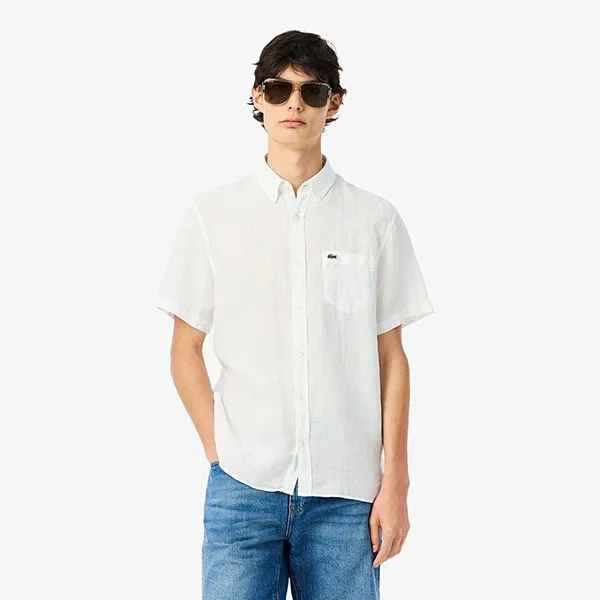 Áo Sơ Mi Nam Lacoste Men’s Short Sleeve Linen Shirt Regular 0100-LACCH5699001000039 Màu Trắng Size 39
