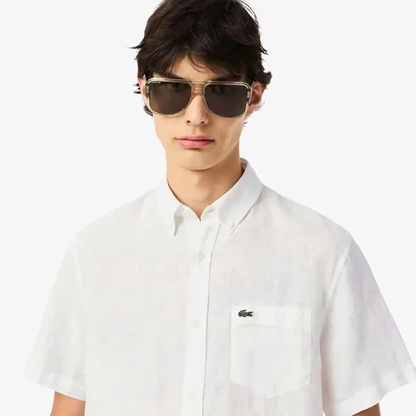 Áo Sơ Mi Nam Lacoste Men’s Short Sleeve Linen Shirt Regular 0100-LACCH5699001000039 Màu Trắng Size 39
