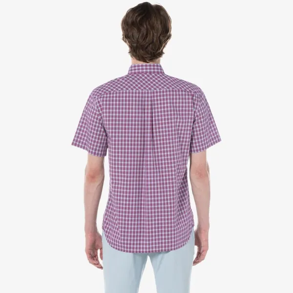 Áo Sơ Mi Nam Lacoste Short-Sleeve Plaid Shirt With Button Closure Regular CH0744 - INY Màu Hồng Tím Size 39