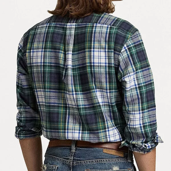 Áo Sơ Mi Nam Ralph Lauren Brushed Oxford Check Shirt 420001 Màu Xanh Kẻ Size M