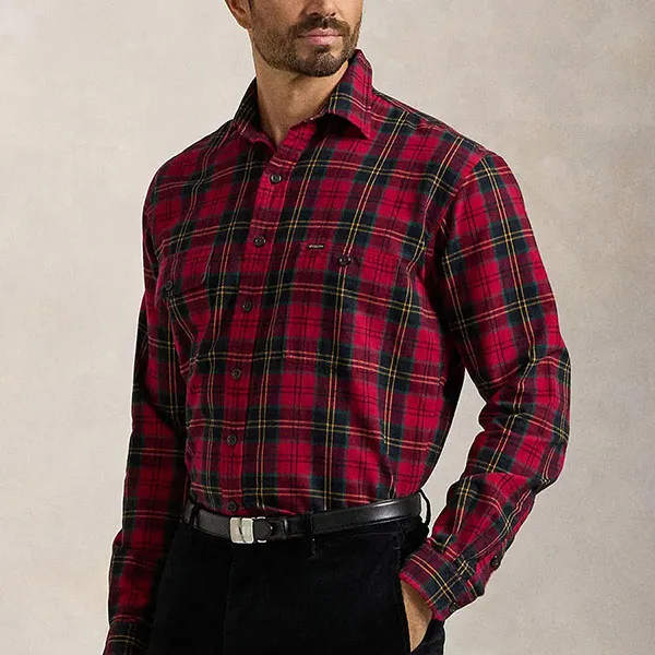 Áo Sơ Mi Nam Ralph Lauren Brushed Oxford Check Shirt 890001 - Red Màu Đỏ Kẻ Size XS