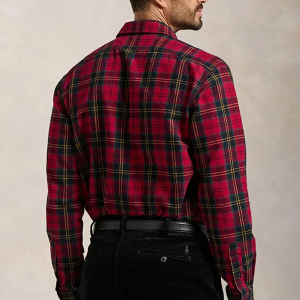 Áo Sơ Mi Nam Ralph Lauren Brushed Oxford Check Shirt 890001 - Red Màu Đỏ Kẻ Size XS