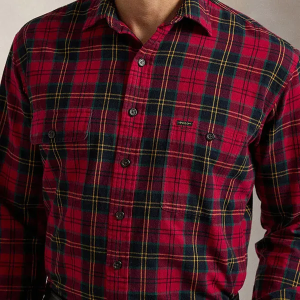 Áo Sơ Mi Nam Ralph Lauren Brushed Oxford Check Shirt 890001 - Red Màu Đỏ Kẻ Size XS