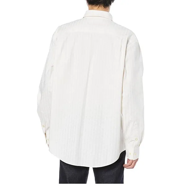 Áo Sơ Mi Nam Lacoste Men's Casual Tonal Monogram Button Down Shirt Màu Trắng Size 38