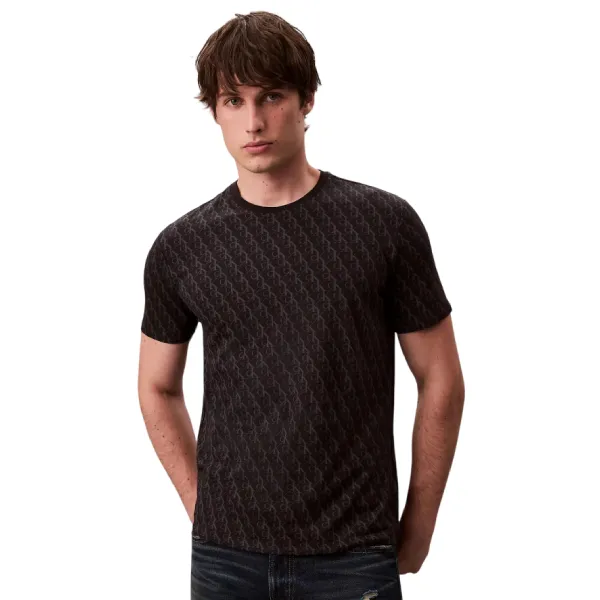 Áo Thun Nam Calvin Klein CK Liquid Touch Allover Monogram Classic T-Shirt 40BC240 Màu Đen Size S