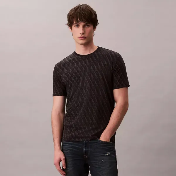 Áo Thun Nam Calvin Klein CK Liquid Touch Allover Monogram Classic T-Shirt 40BC240 Màu Đen Size S