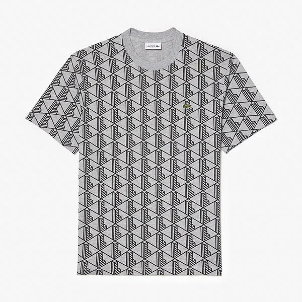 Áo Thun Nam Lacoste Cotton T-Shirt With Monogram Pattern Regular TH2831 - 80P Màu Xám Họa Tiết Size 2