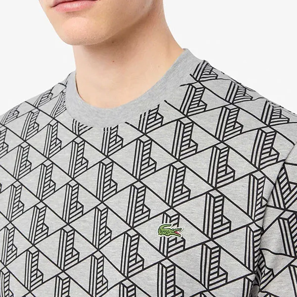 Áo Thun Nam Lacoste Cotton T-Shirt With Monogram Pattern Regular TH2831 - 80P Màu Xám Họa Tiết Size 2
