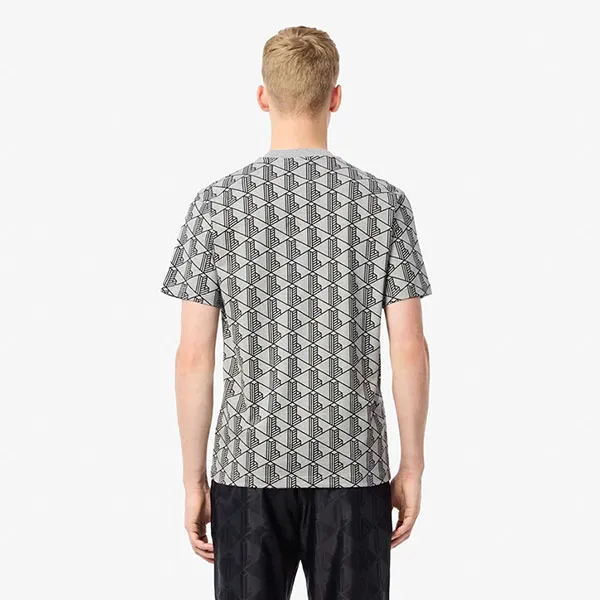 Áo Thun Nam Lacoste Cotton T-Shirt With Monogram Pattern Regular TH2831 - 80P Màu Xám Họa Tiết Size 2