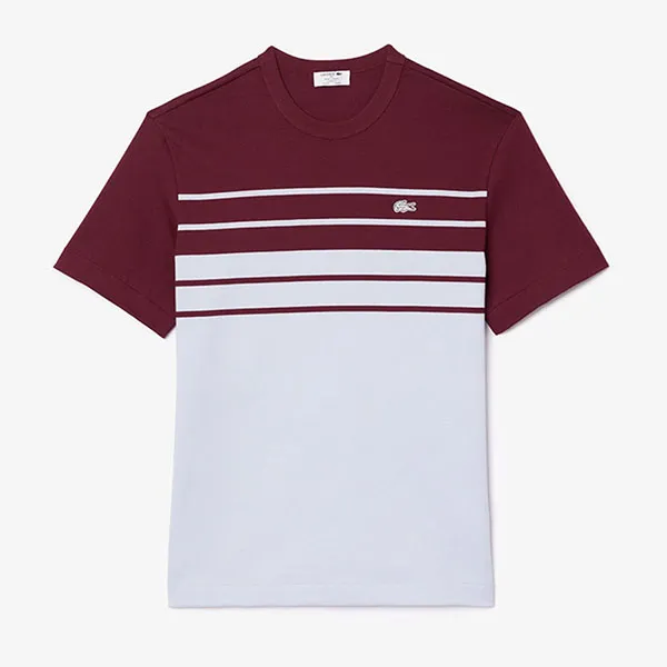 Áo Thun Nam Lacoste French Made Striped Jersey T-Shirt in Light Blue/ Bordeaux TH8130 - IT6 Màu Đỏ Trắng Size 3