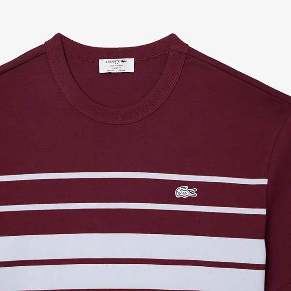 Áo Thun Nam Lacoste French Made Striped Jersey T-Shirt in Light Blue/ Bordeaux TH8130 - IT6 Màu Đỏ Trắng Size 3