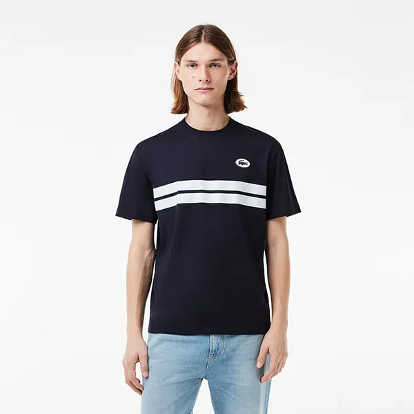 Áo Thun Nam Lacoste Heritage Print Cotton T-shirt TH8590 54G HDE Màu Xanh Đen Size 4