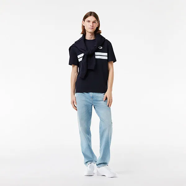 Áo Thun Nam Lacoste Heritage Print Cotton T-shirt TH8590 54G HDE Màu Xanh Đen Size 4