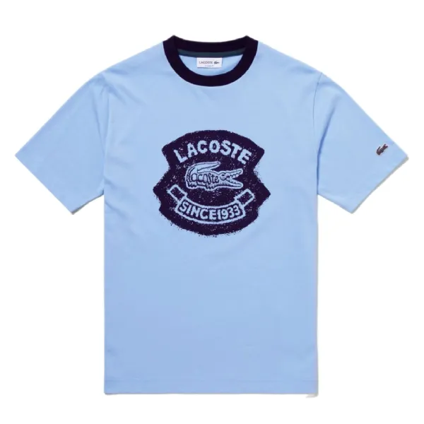 Áo Thun Nam Lacoste Men's Casual Vintage Print Ringer T-Shirt TH9388 - HBP Màu Xanh Blue Size 4