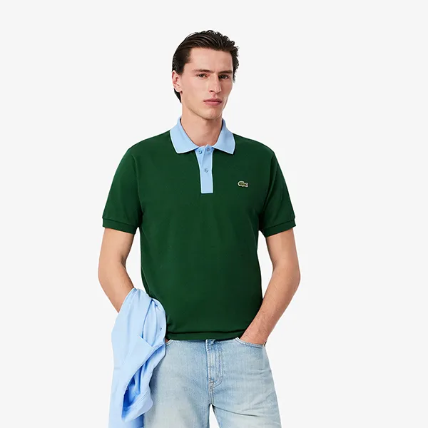 Áo Polo Nam Lacoste Men's Polo Shirt L.12.12 Classic Style With Color Blocked Collar PH9879 - DQA Màu Xanh Green Size 3