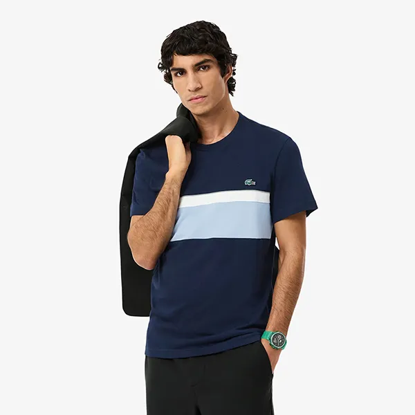 Áo Thun Nam Lacoste Regular Fit Crew Neck Color Blocking TH2734 - 1UI Màu Navy/Blue Size 3