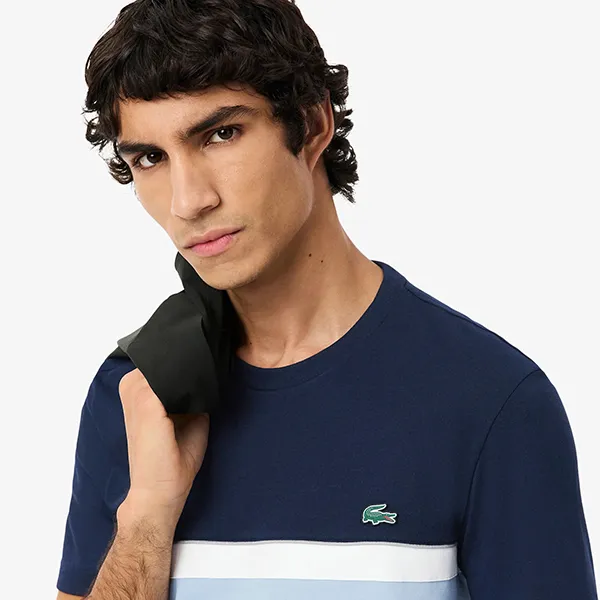 Áo Thun Nam Lacoste Regular Fit Crew Neck Color Blocking TH2734 - 1UI Màu Navy/Blue Size 3