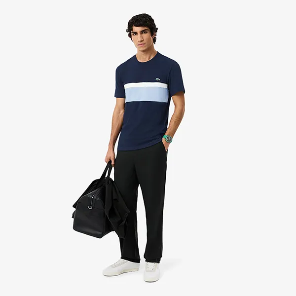 Áo Thun Nam Lacoste Regular Fit Crew Neck Color Blocking TH2734 - 1UI Màu Navy/Blue Size 3