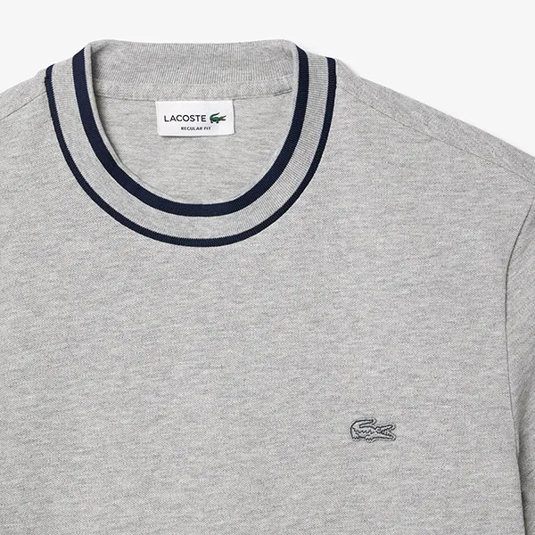 Áo Thun Nam Lacoste Stretch Pique Stripe Collar T-shirt TH8174 CCA Màu Xám Size 5