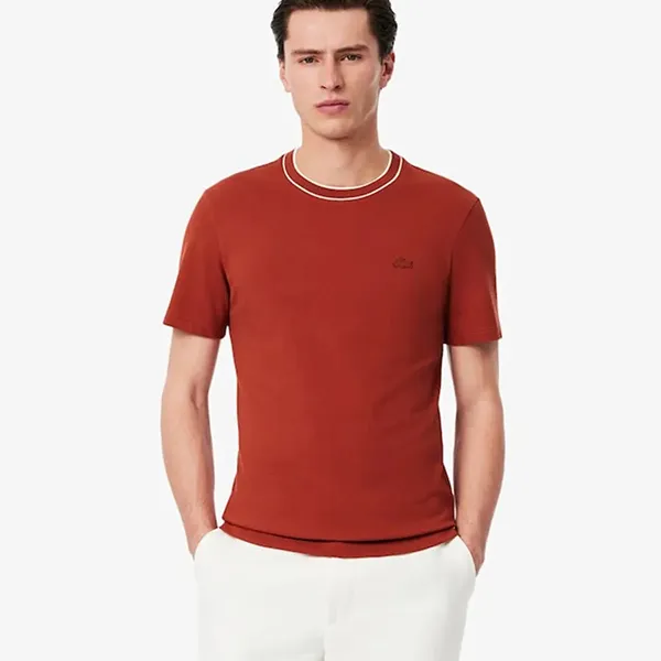 Áo Thun Nam Lacoste Stretch Piqué Striped Collar T-Shirt TH8174 AFS Màu Đỏ Size 5