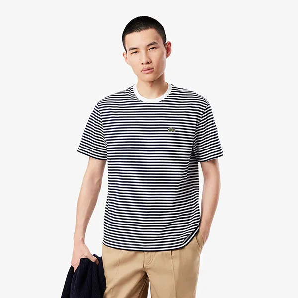 Áo Thun Nam Lacoste Striped Heavy Cotton T-shirt TH9749 54G 522 Màu Đen Kẻ Trắng Size 4