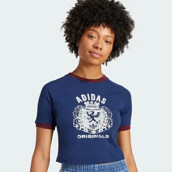 Áo Thun Nữ Adidas Baby Tee Graphic Crest JW6033 Màu Xanh Navy Size S