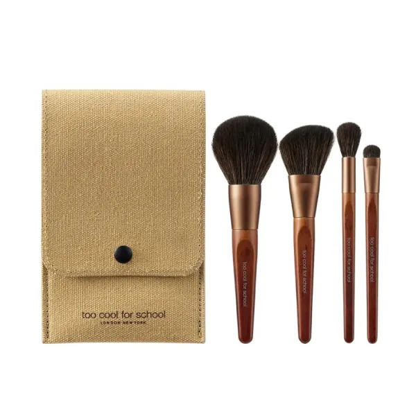 Bộ Cọ Trang Điểm Too Cool For School Artist Vegan Brush Kit Set 4 Cây Màu Nâu