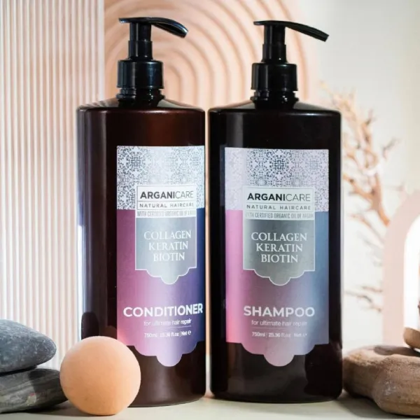 Bộ Dầu Gội + Xả Dưỡng Tóc Arganicare Collagen Keratin Biotin (750ml x 2)