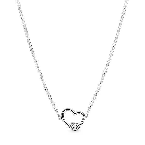 Dây Chuyền Nữ Pandora Asymmetrical Heart Silver Collier With Clear Cubic Zirconia 397797CZ-45 Màu Bạc