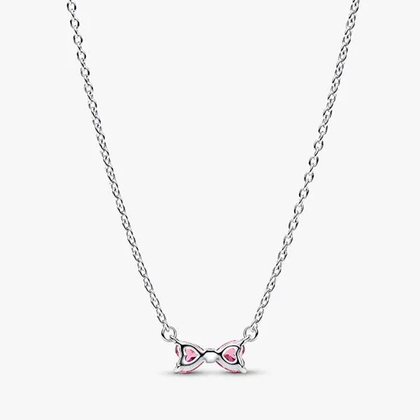 Dây Chuyền Pandora Bow Pendant Necklace Sterling Silver 394235C01 Màu Hồng Bạc
