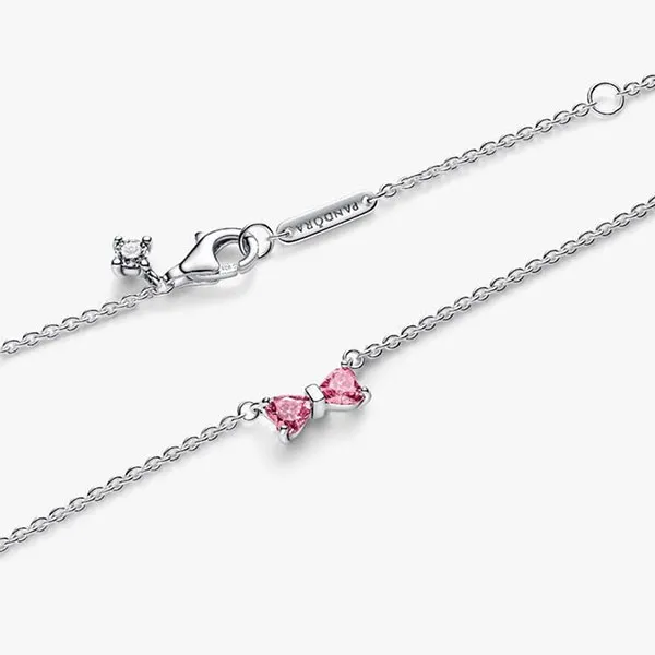 Dây Chuyền Pandora Bow Pendant Necklace Sterling Silver 394235C01 Màu Hồng Bạc