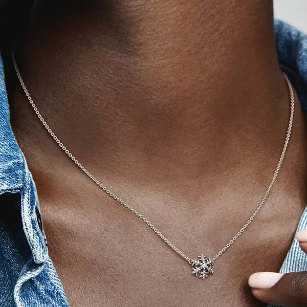 Dây Chuyền Pandora Sparkling Snowflake Pendant Necklace Sterling Silver 392371C01 Màu Bạc